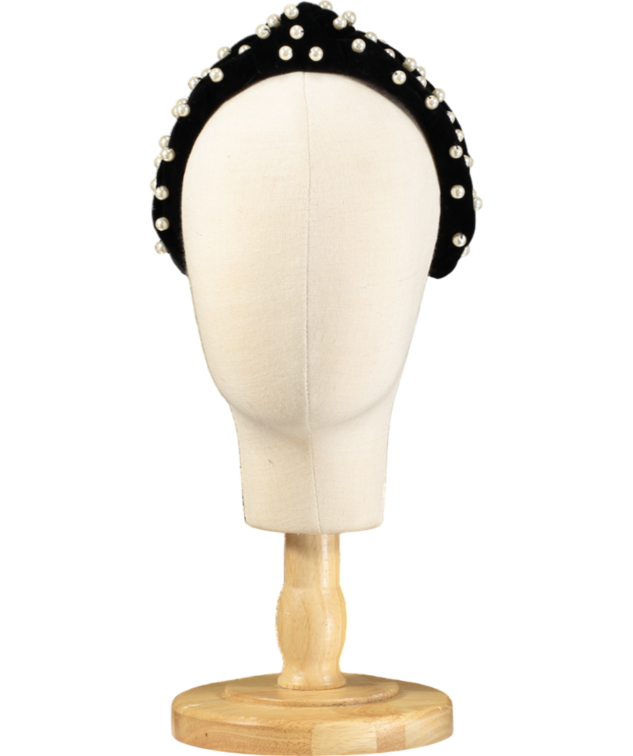 Tanya Litkovska Pearled Black Velvet Knotted Headband