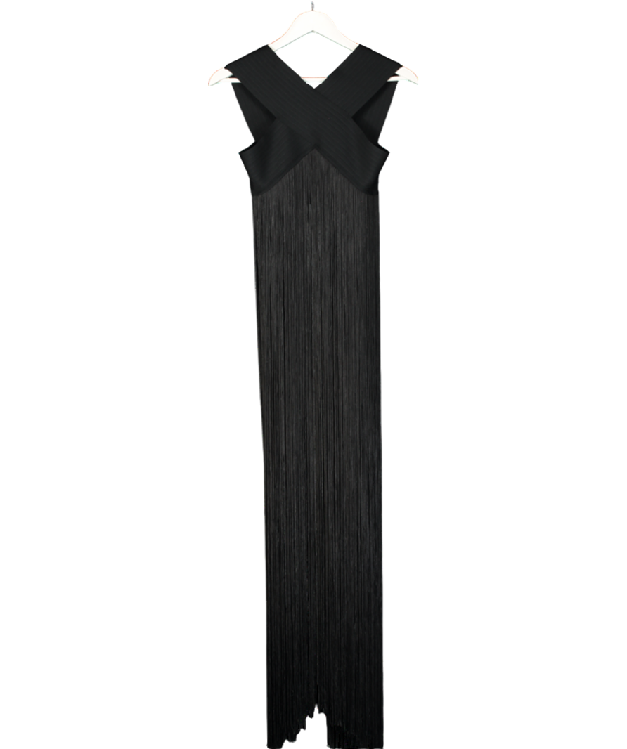 Karen Millen Black Bandage V Neck Cut Out Fringed Crop Top UK XS