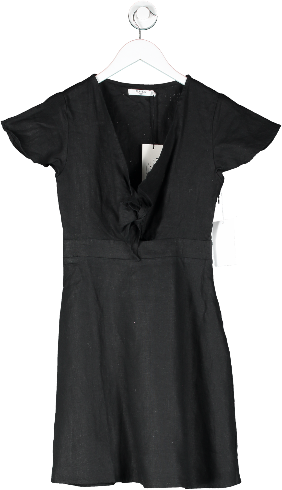 NA-KD Black Tie Front Linen Dress UK XS