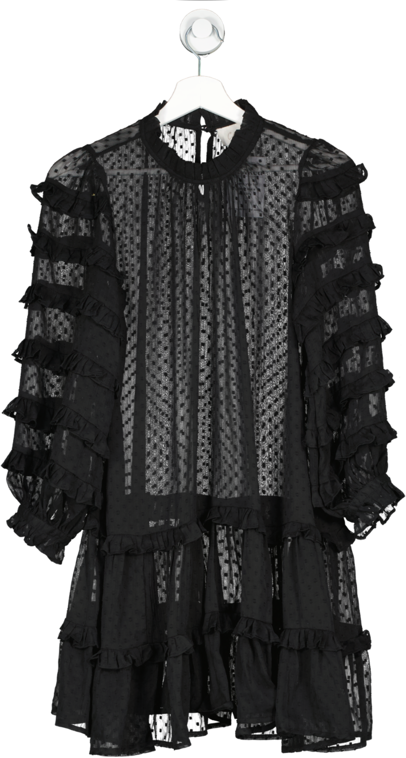 Cleobella Black Sheer Ruffle Mini Dress UK S