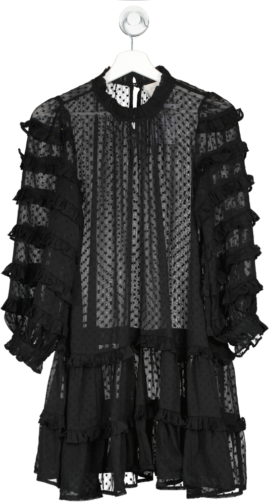 Cleobella Black Sheer Ruffle Mini Dress UK S