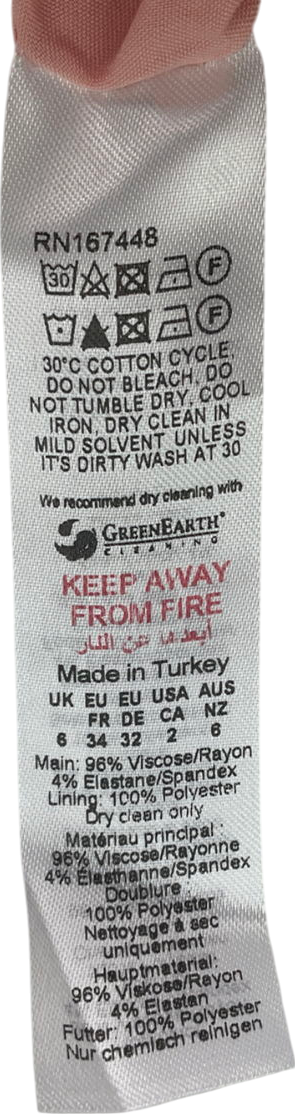 Karen Millen Pink Compact Stretch Viscose Tie Neck Tailored Full Skirted Midi Dress UK 6