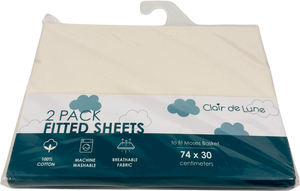 Clair de Lune Cream 2 Pack Universal Cotton Moses Basket Sheets - 74 X 30 Cm
