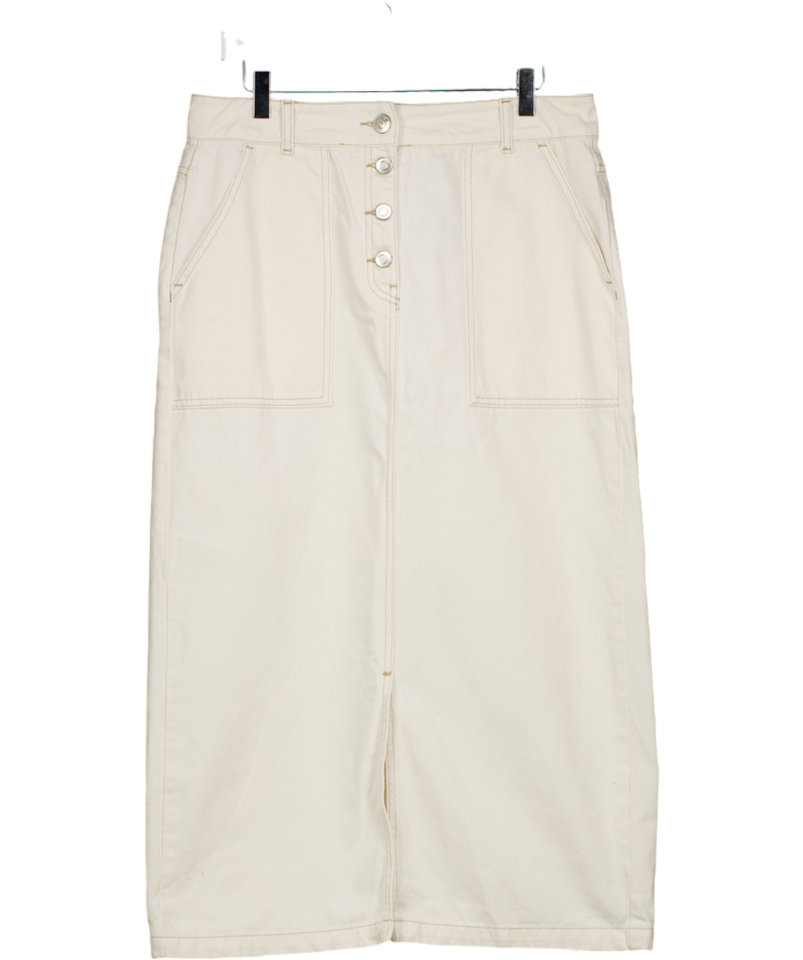 Phase Eight Cream Leilani Denim Spilt Front Midi Skirt UK 14