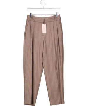 NEXT X Tabitha Simmons Brown Pin Stripe Wool Blend Straight Trousers UK 6