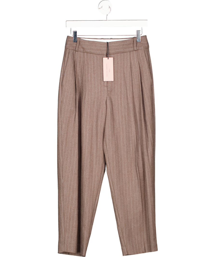 NEXT X Tabitha Simmons Brown Pin Stripe Wool Blend Straight Trousers UK 6