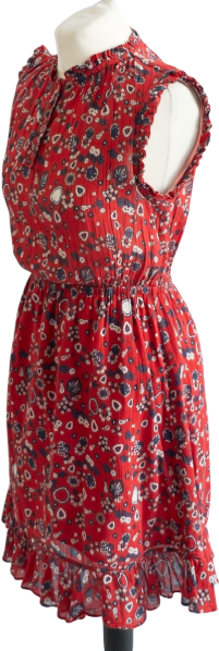 & Other Stories Red Cotton Paisley Print Dress With Frill Details UK 12