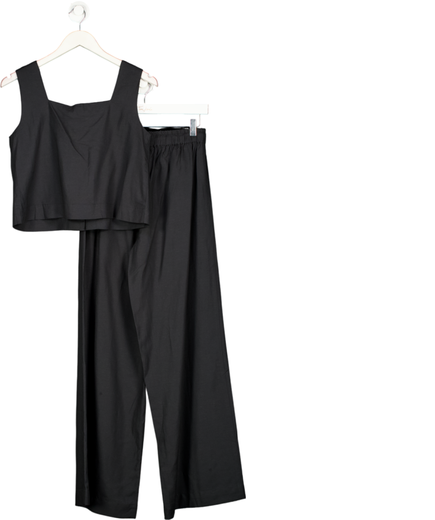 WAT. THE BRAND Black 2-piece Boxy Button Vest And Wide Leg Trouser Co-ord Set UK XS