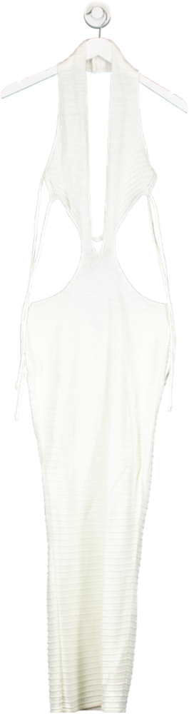 PrettyLittleThing White Contrast Stitch Crochet Knit Maxi Dress UK S