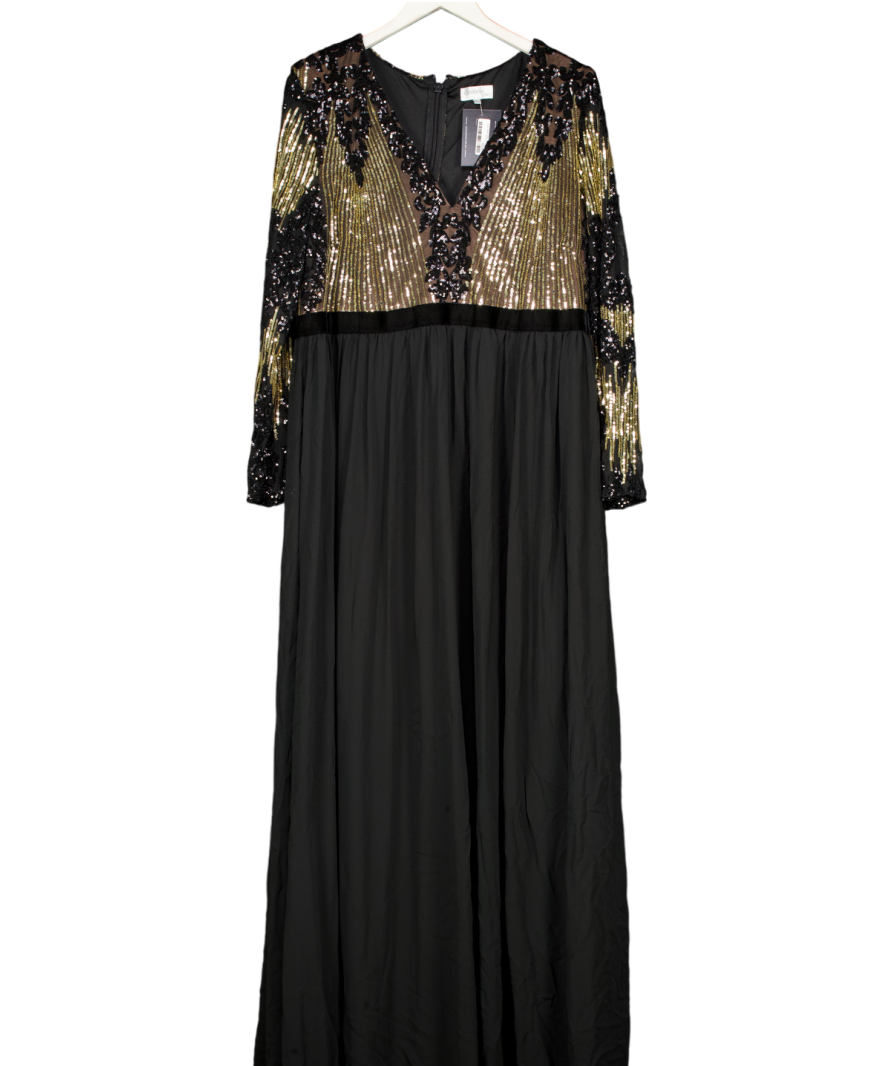 Goddiva Black Sequin Mesh Bodice Maxi Dress UK 26