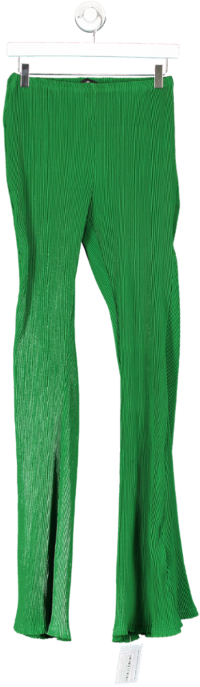 PrettyLittleThing Green Wide Leg Plisse Trousers UK 4