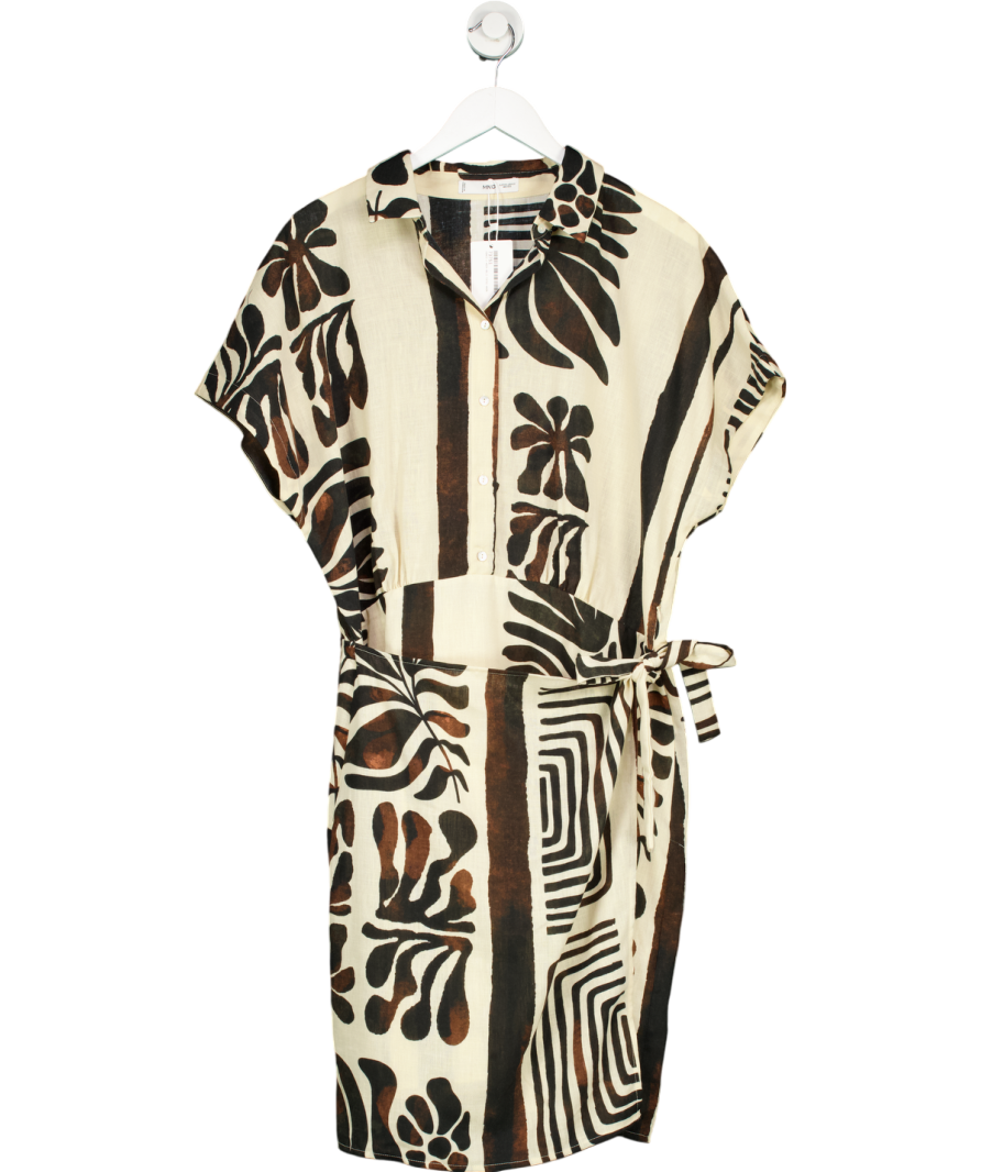 MANGO Brown Printed Shirt Dress UK 16
