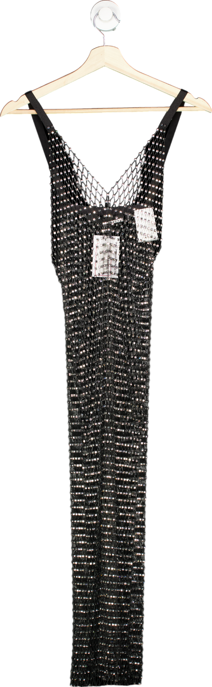 Rotate Grey Crystal-embellished Mesh Dress UK 6