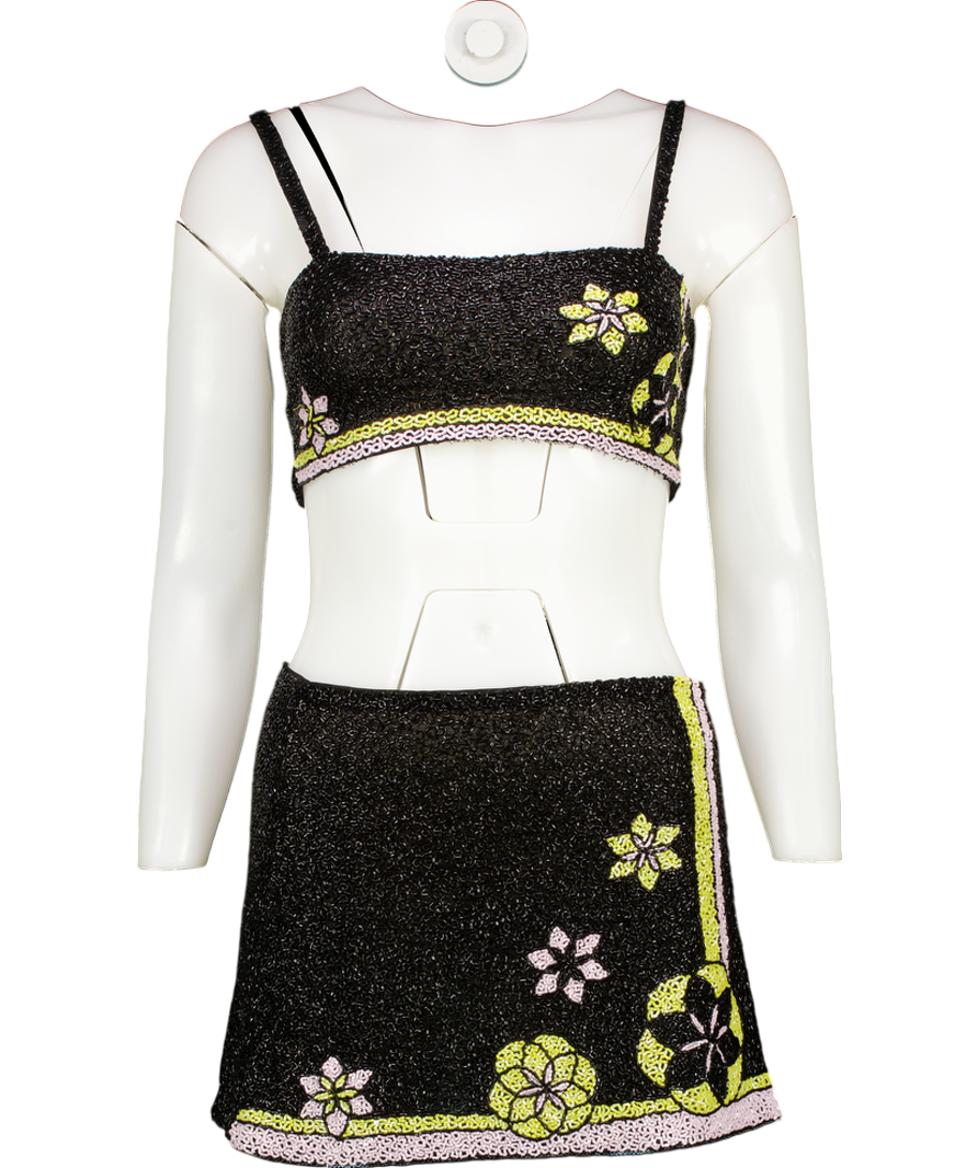 oceanus Black Mei Hand Embroidered Summer Co-ord UK S