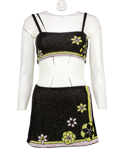 oceanus Black Mei Hand Embroidered Summer Co-ord UK S