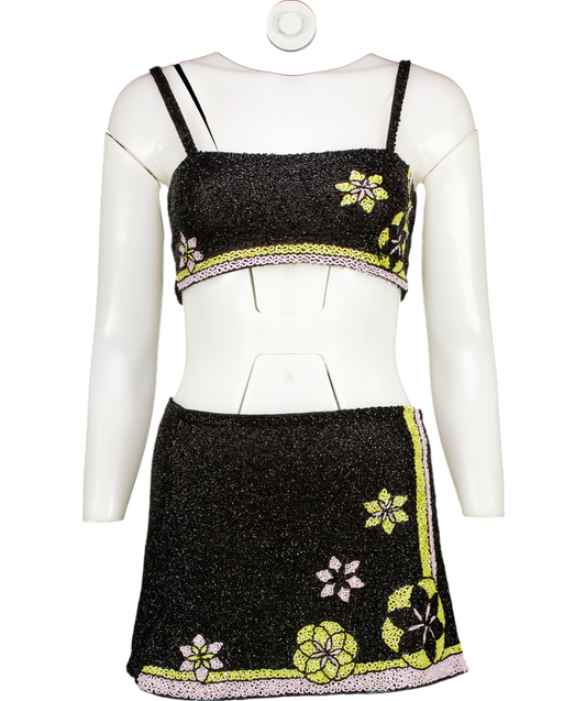 oceanus Black Mei Hand Embroidered Summer Co-ord UK S