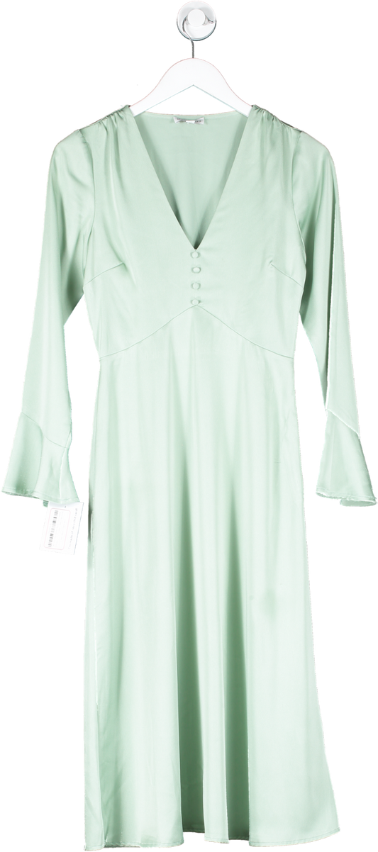 Warehouse Green Satin Button Front Midi Dress UK 6