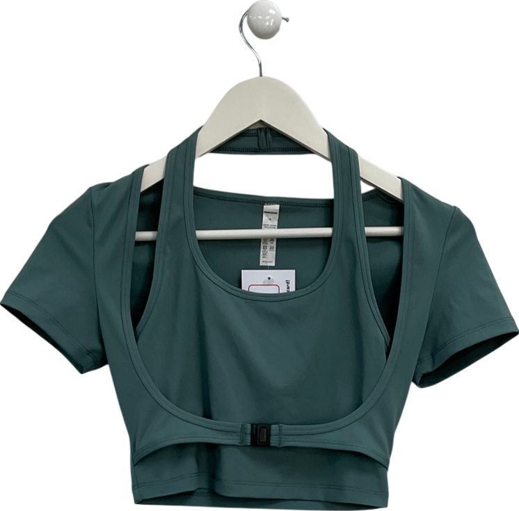 Fashion Nova Green Short Sleeve Layered Crop Top UK S