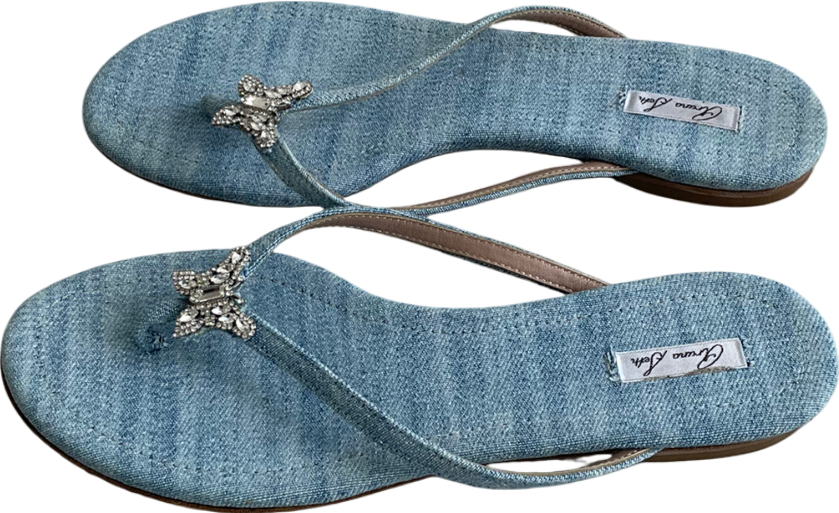 Aruna Seth Blue Farfalla Crystal Butterfly Denim Flip Flop UK 6 EU 39 👠