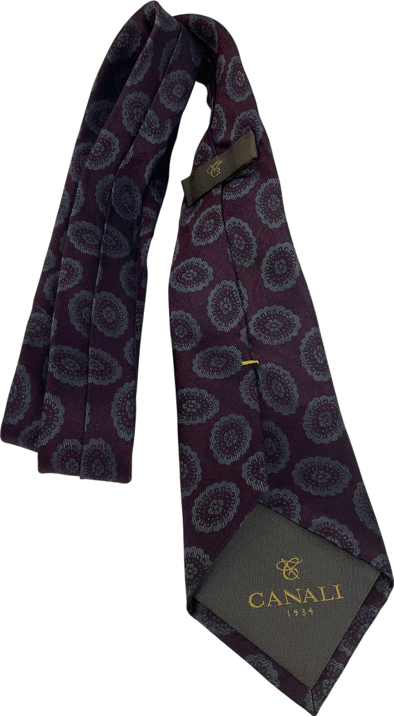 canali Burgundy/grey Patten 100% Silk Neck Tie