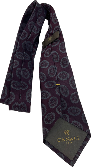 canali Burgundy/grey Patten 100% Silk Neck Tie