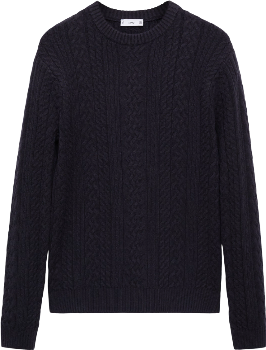 MANGO Navy Blue Wool Blend Cableknit Chinky Jumper UK M