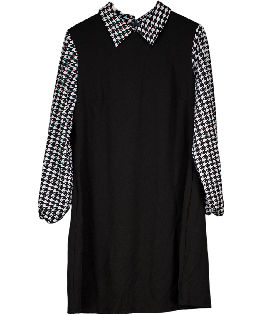 Nemidor Black Long Sleeved Dogtooth Shift Dress UK XXXL