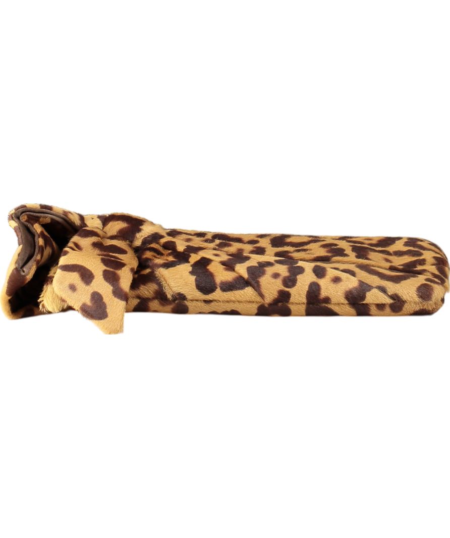 Valentino Brown Leopard Print Pony Hair Bow Clutch Bag