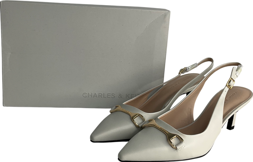 Charles & Keith Cream Leslie Metallic-accent Slingback Pumps UK 6 EU 39 👠