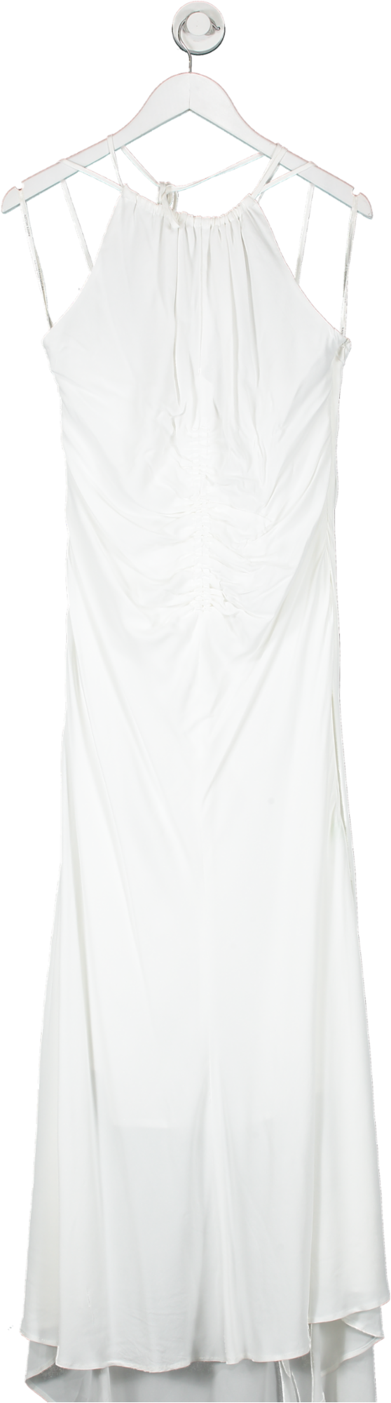 KAREN MILLEN Premium Ruched Halter Strappy Maxi Dress in Ivory