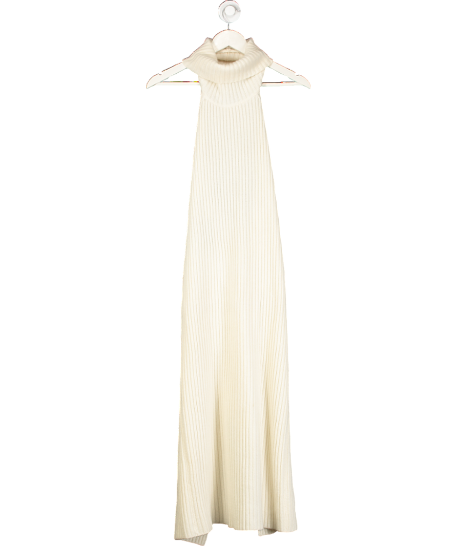 Pieces of White Cream Wool Knit Dress With High Neck And Open Back UK M