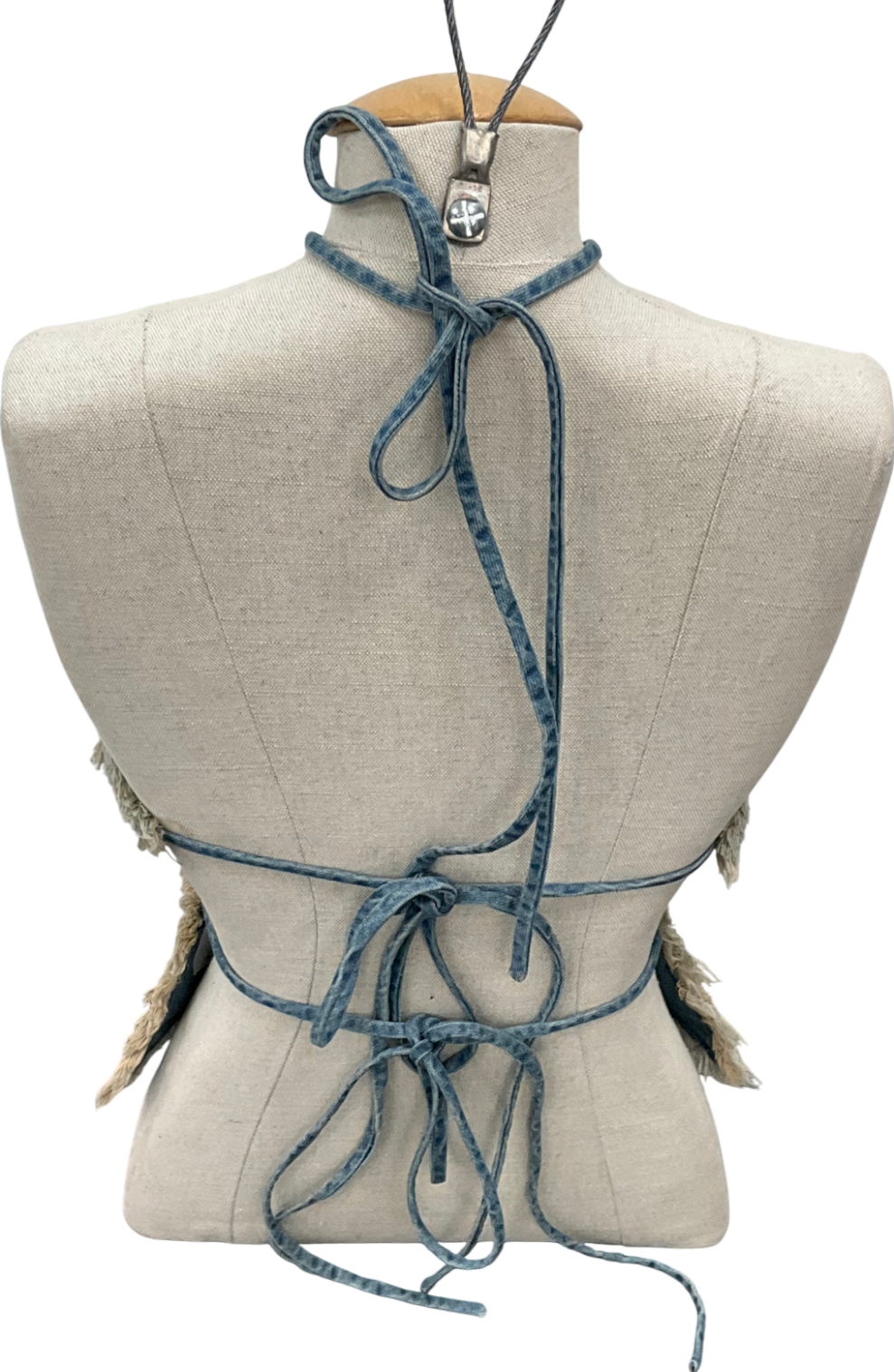 Basic Pleasure mode Blue Raw Edge Denim Star Halter Top Co-ord In Distressed Mid Wash UK 14