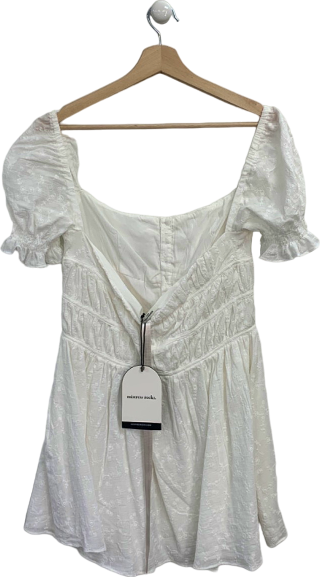 Mistress Rocks White Off-Shoulder Button-Front Dress UK S