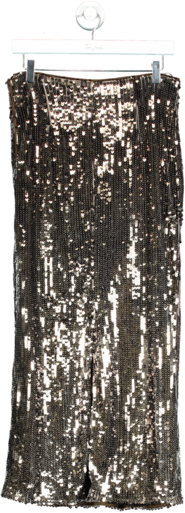 Karen Millen Gun Metal Sequin Woven Midi Skirt UK 10