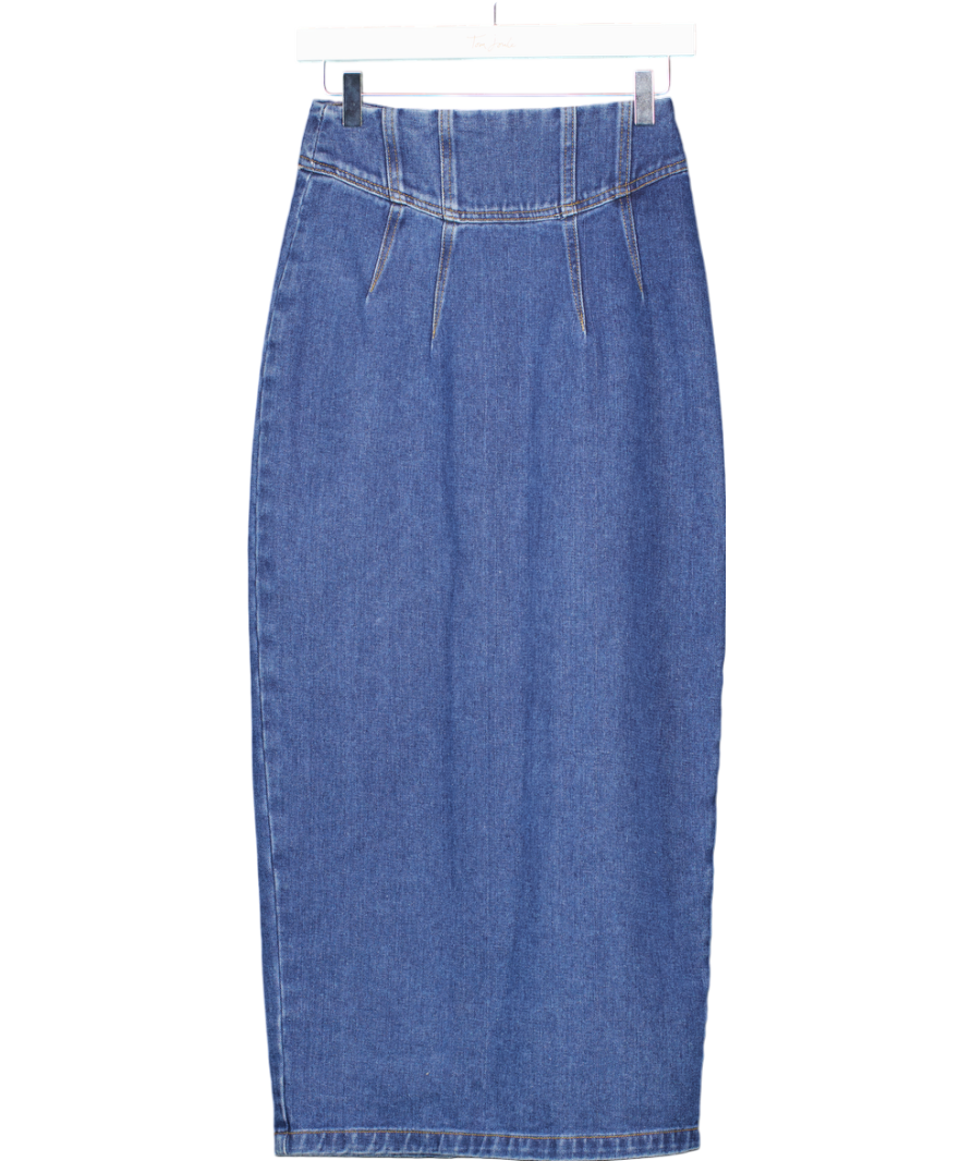 Karen Millen Blue Contrast Stitch Detail Corset Waist Denim Midi Skirt UK 6