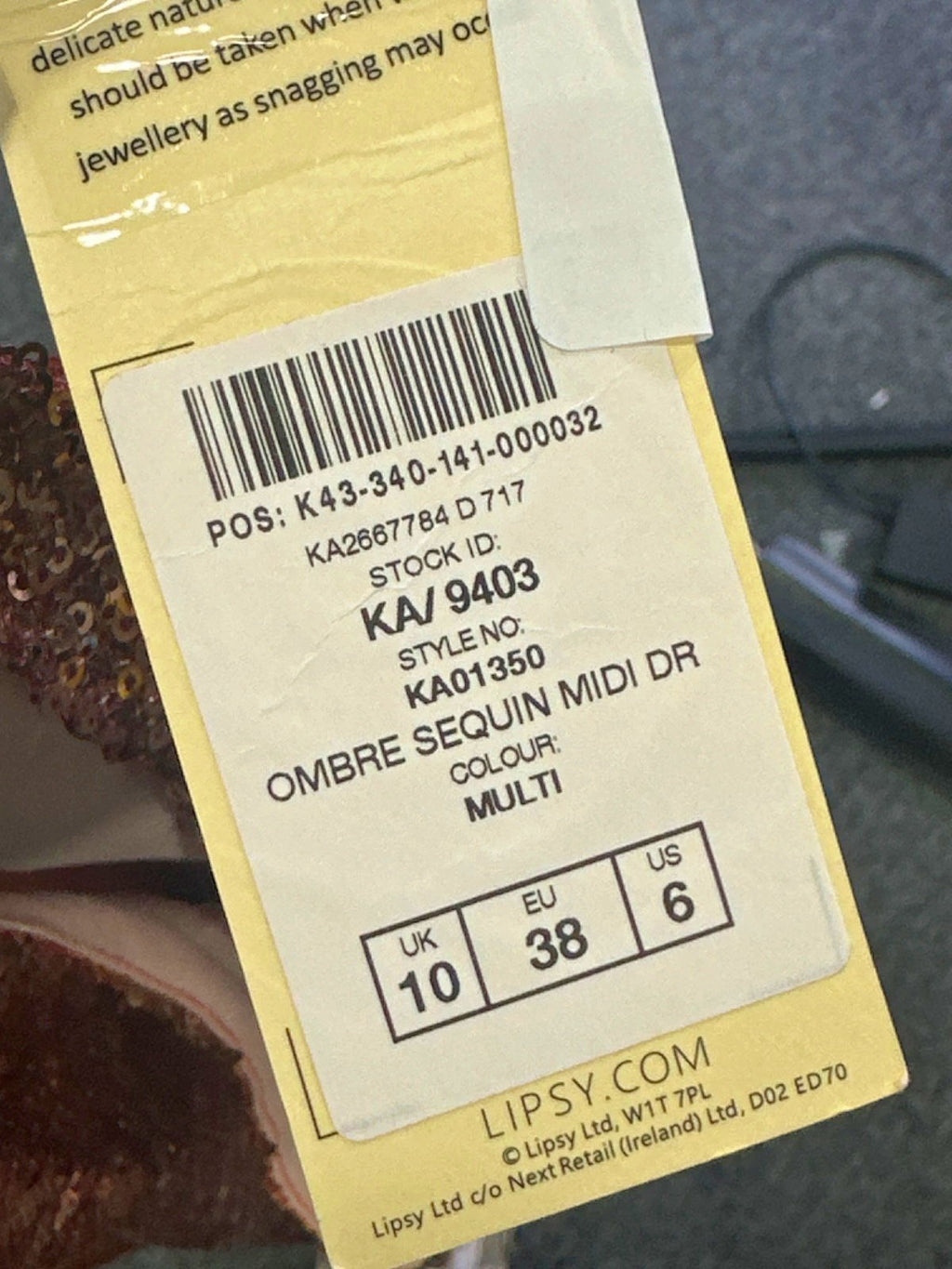 Love & Roses Multi Ombre Sequin Midi Dress UK 10