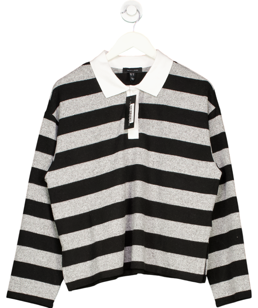 New Look Grey / Black Super Soft Striped Polo Shirt UK M