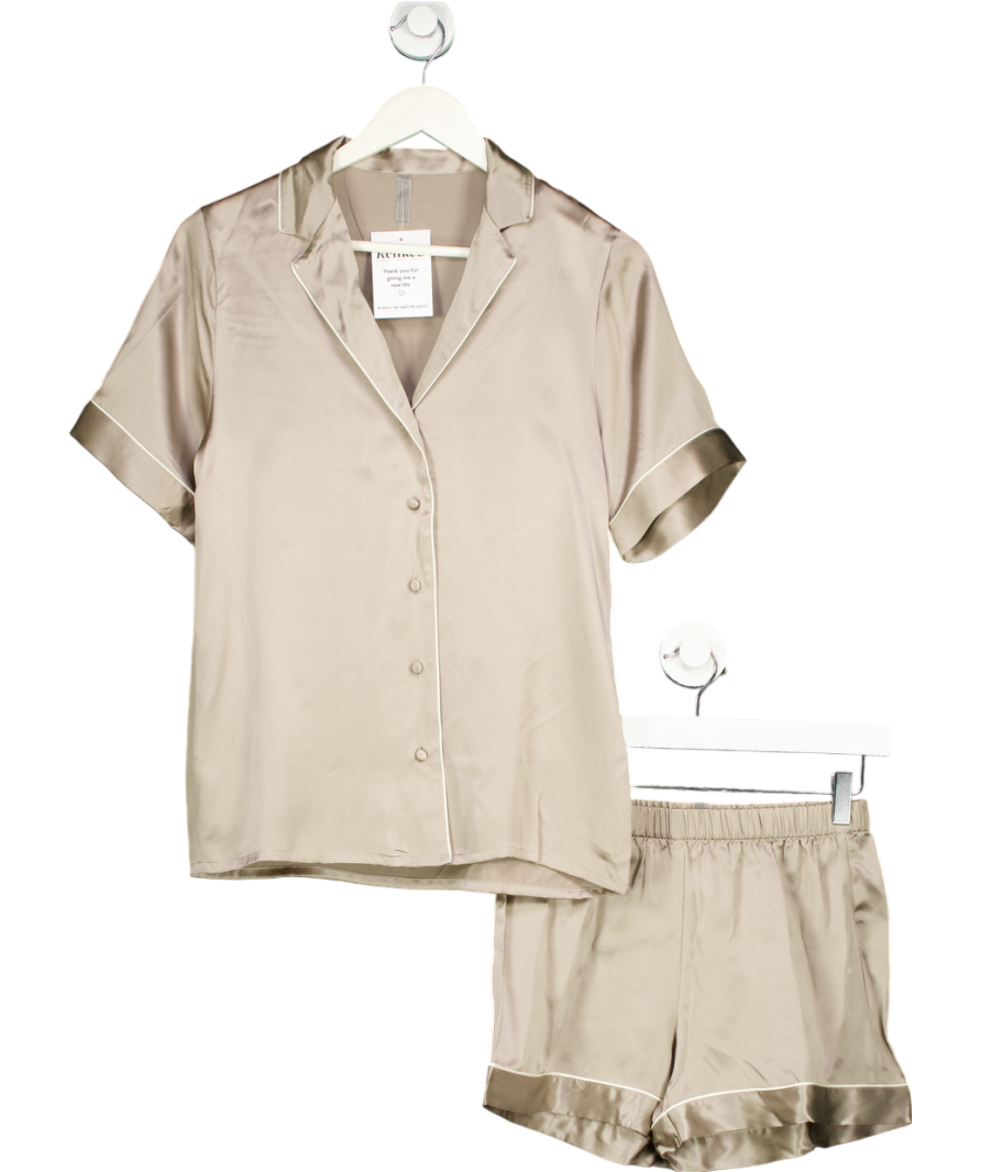 intimissimi Grey Stretch Silk Short Sleeve Shirt And Shorts Satin Pyjamas UK S