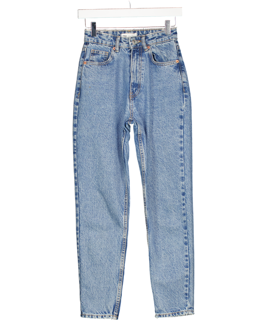 ZARA Mid Blue High Waist Tapered Mom Jeans UK 4