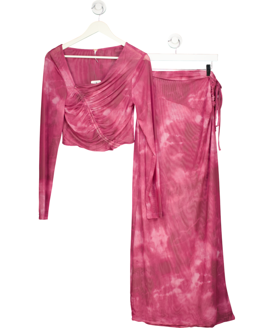 Free People Pink Supernova Asymmetric Top And Maxi Skirt Set UK L