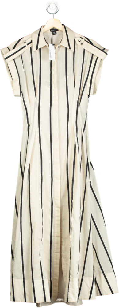 Karen Millen Beige Organdie Mono Stripe Woven Belted Shirt Dress UK 6