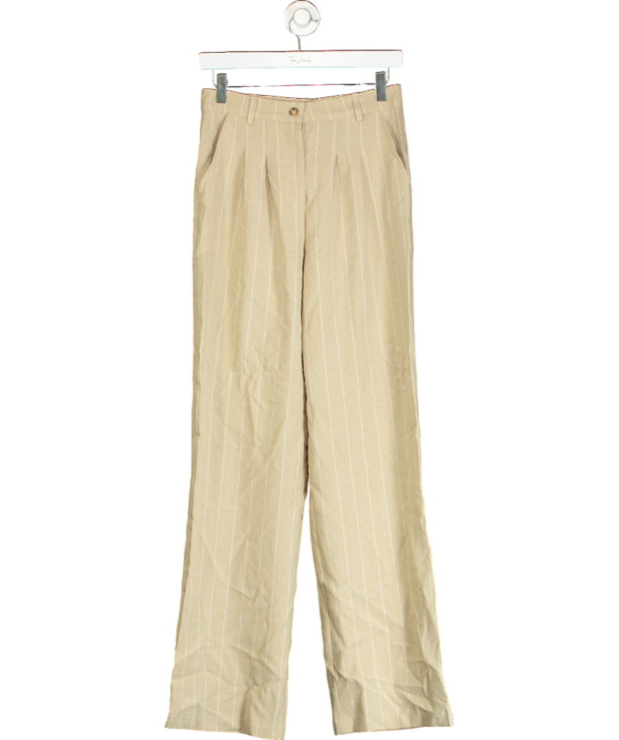 Urban Outfitters Beige Pinstripe Ama Wide Leg Trousers UK S