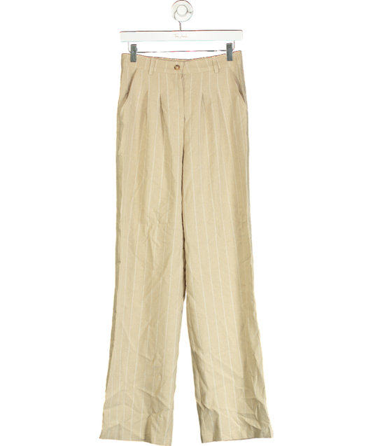 Urban Outfitters Beige Pinstripe Ama Wide Leg Trousers UK S