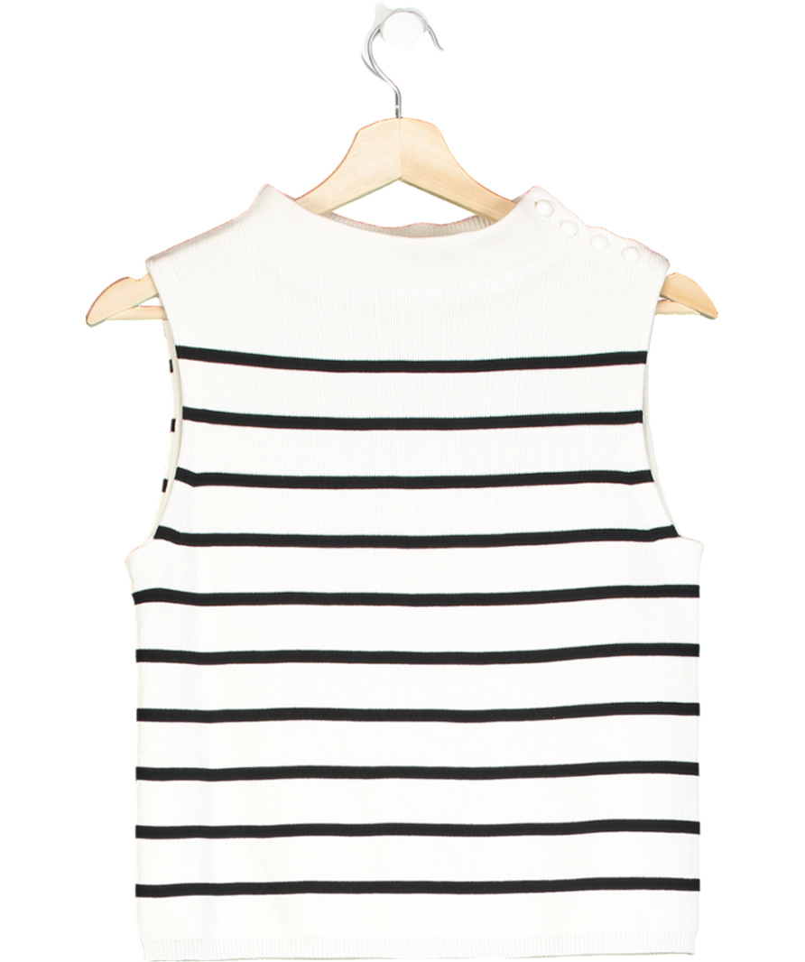 LilySilk White Cropped Spun Silk Strip Sweater UK S