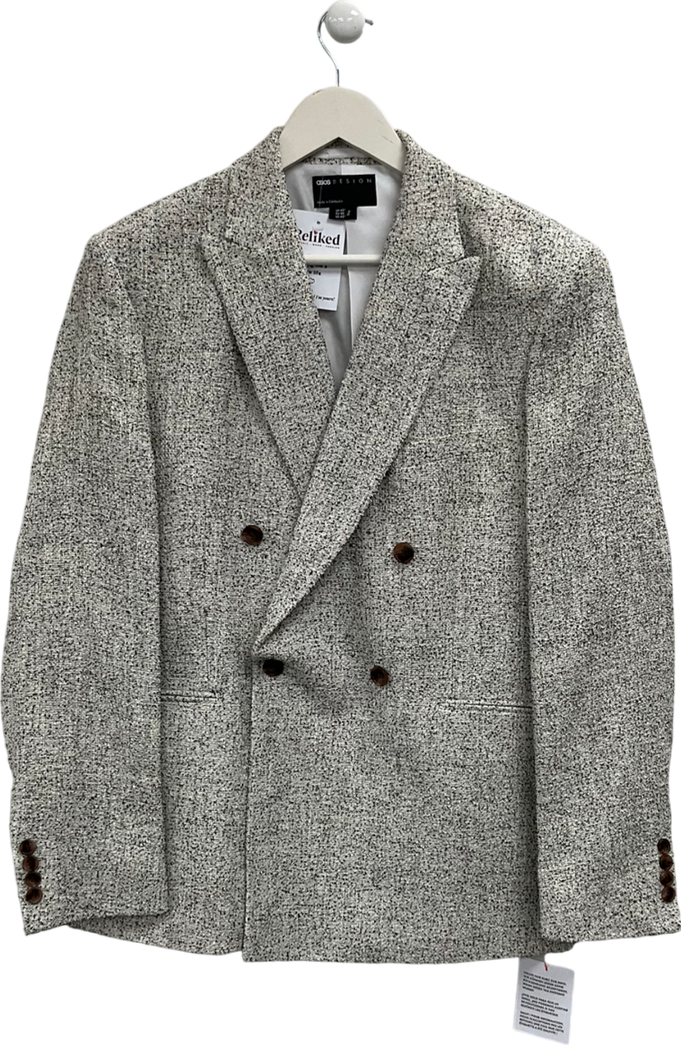ASOS White Double Breasted Suit Jacket In Textured Fabric UK 40" CHEST