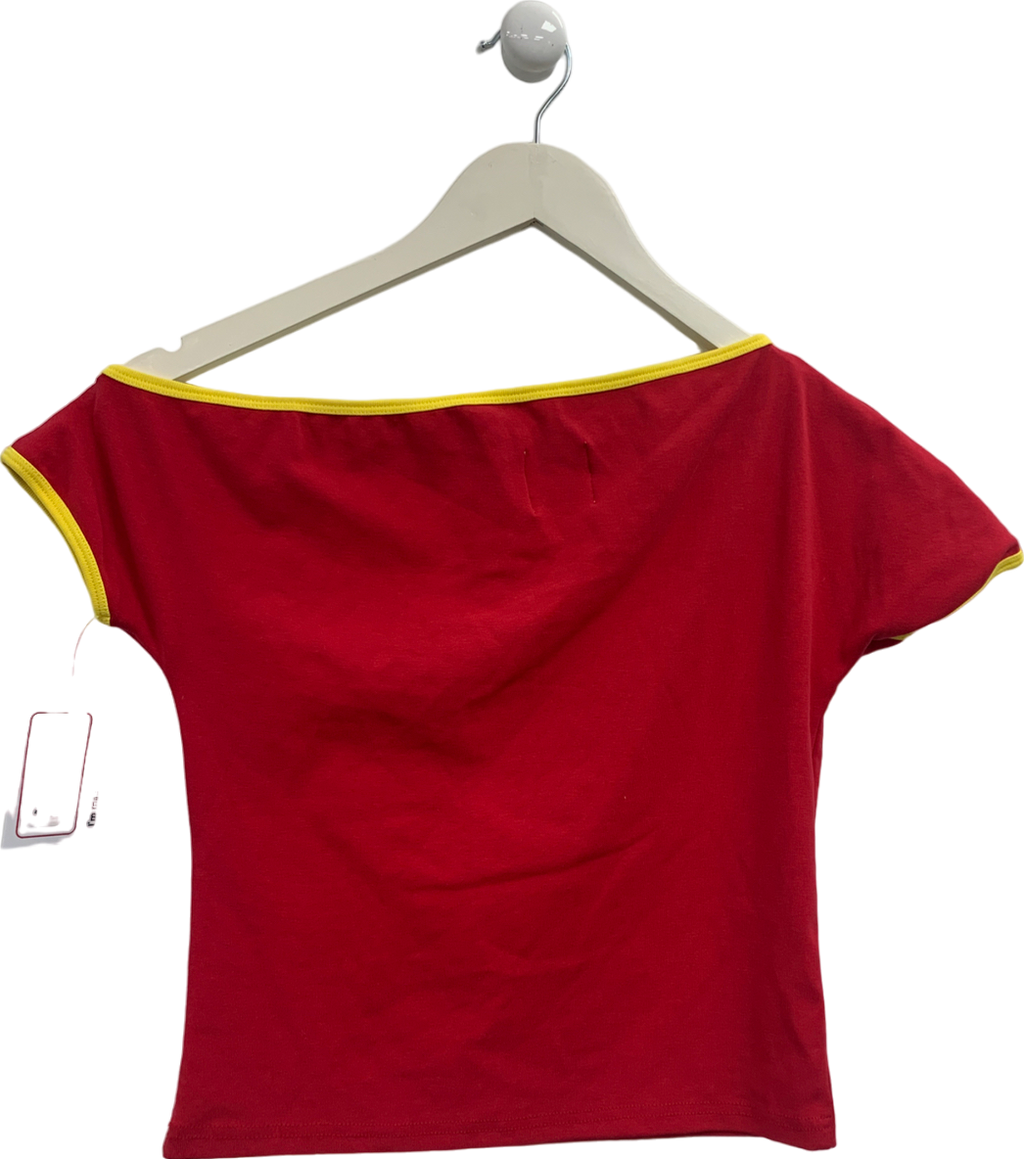 With Jean Red Diamanté Top UK XXS