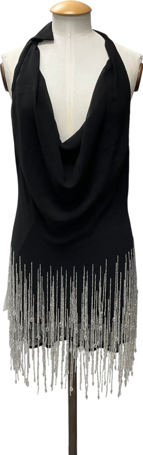 Ego Black Cowl Neck Premium Embellished Detail Mini Dress UK 14