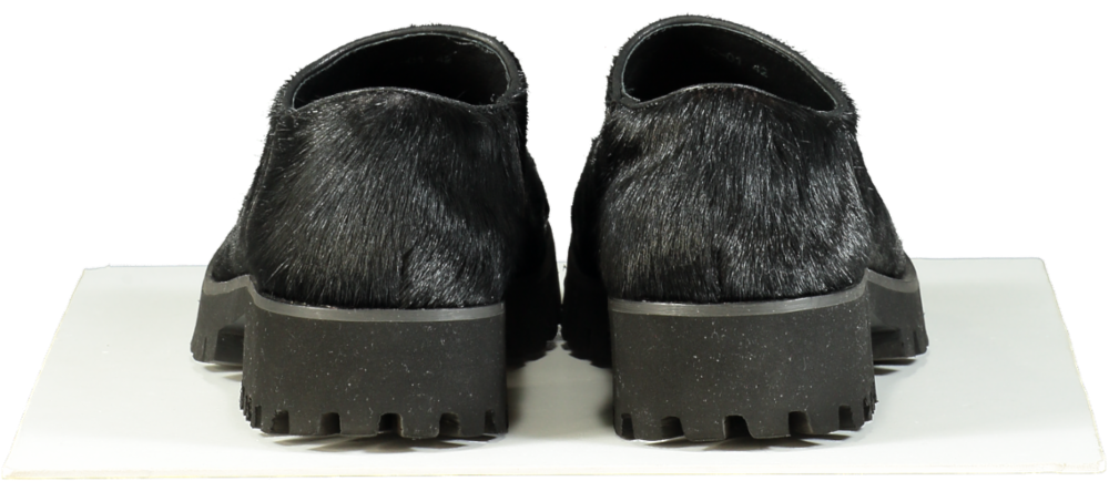 Black Fur Chunky Heel Loafers UK 8