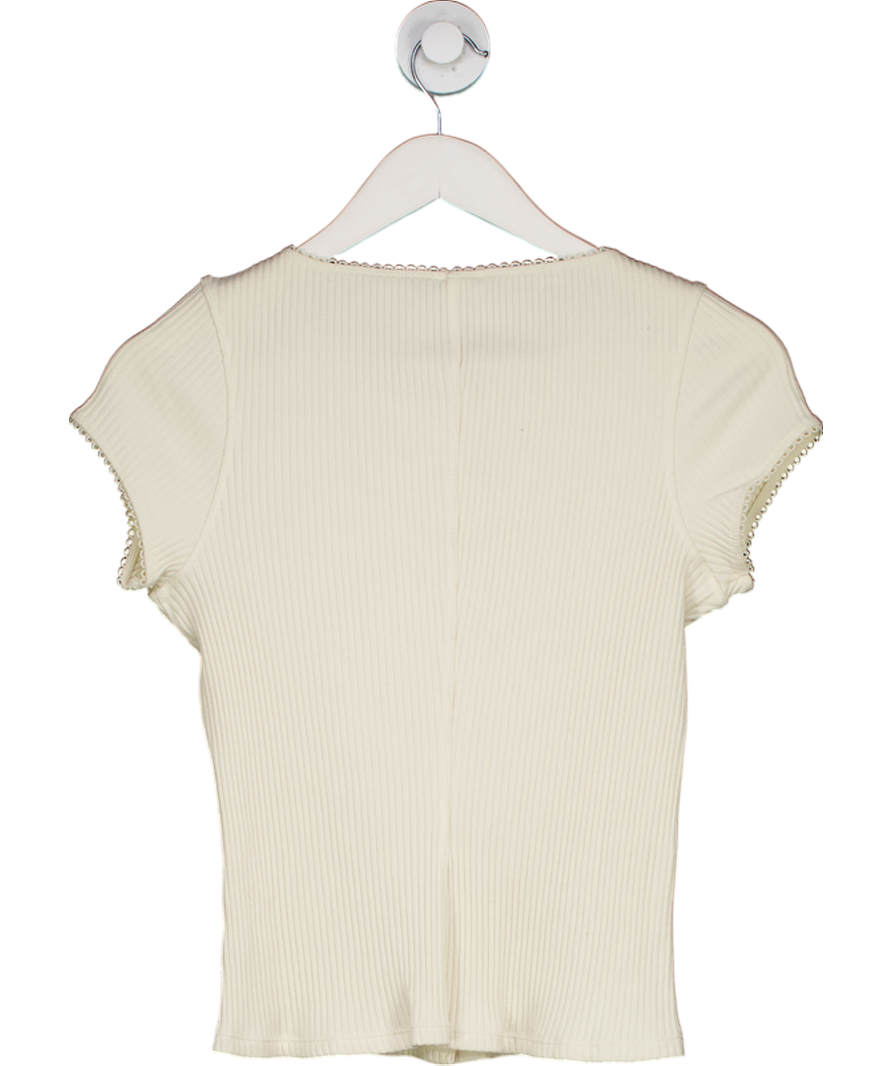 Free People Cream Ivory Button Through Ribbed T-shirt UK M
