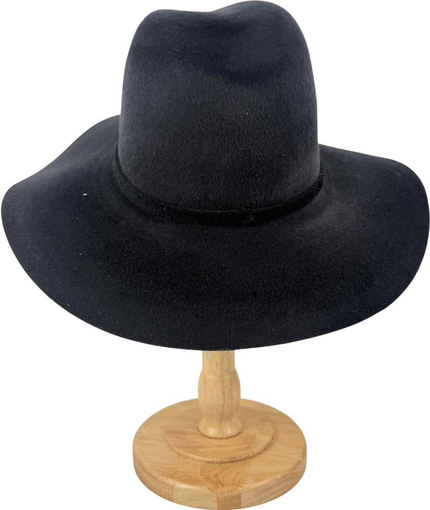 ZARA Black Wide Brim Fedora Classic Hat UK M